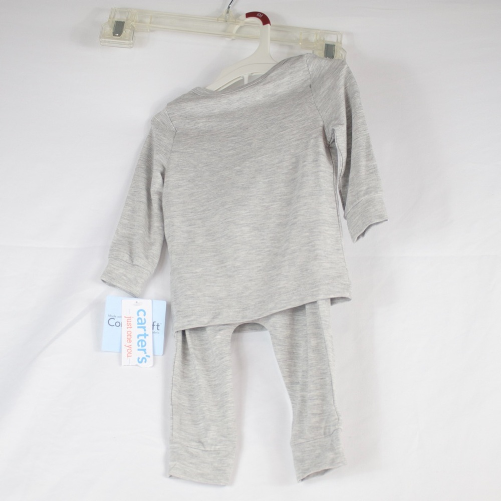 Carters Gray 2 Piece Long Sleeve Pajama Shirt & Pants Set Kids Size 6mo. - Picture 2 of 7